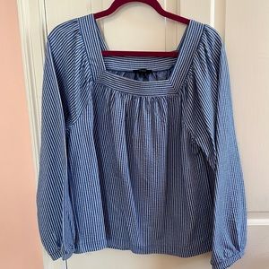 J.Crew seersucker blouse, blue and white, size L